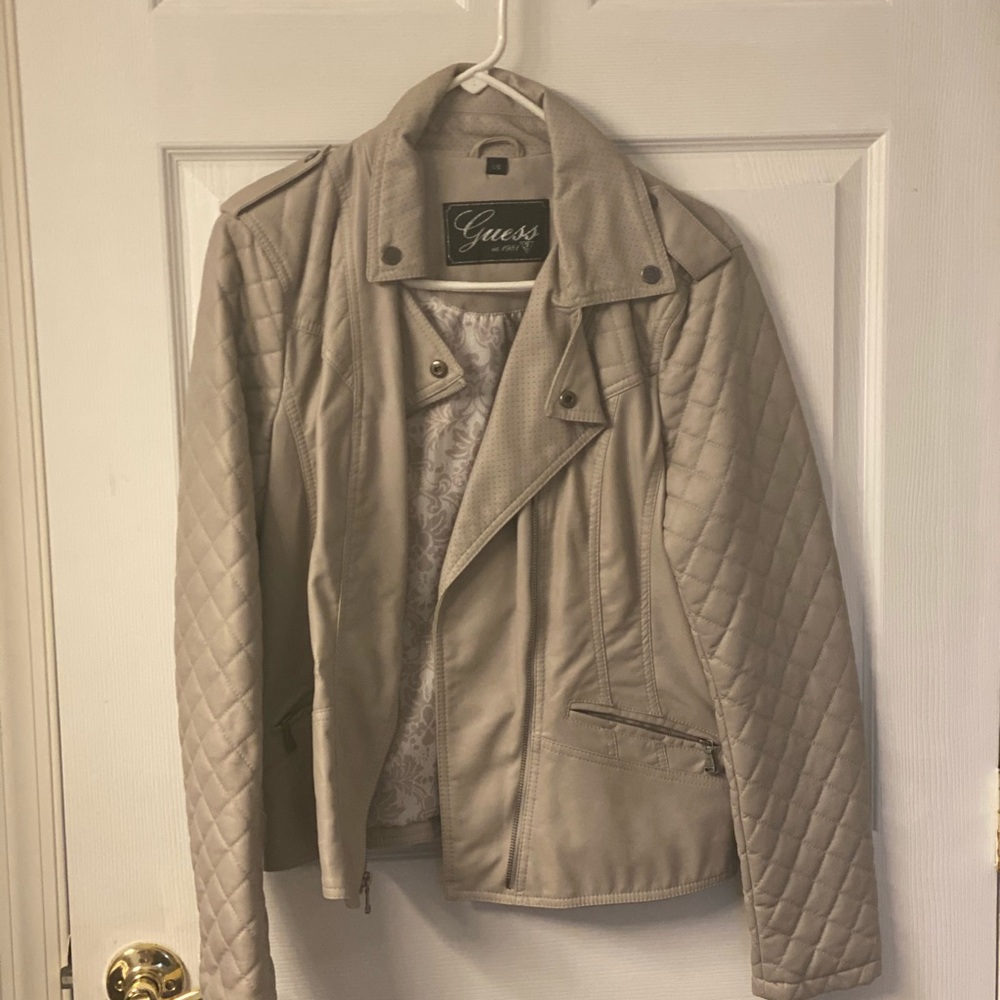 Guess faux light tan leather jacket